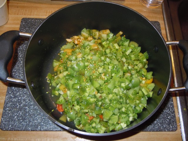 Six cups of chopped green tomatoes...